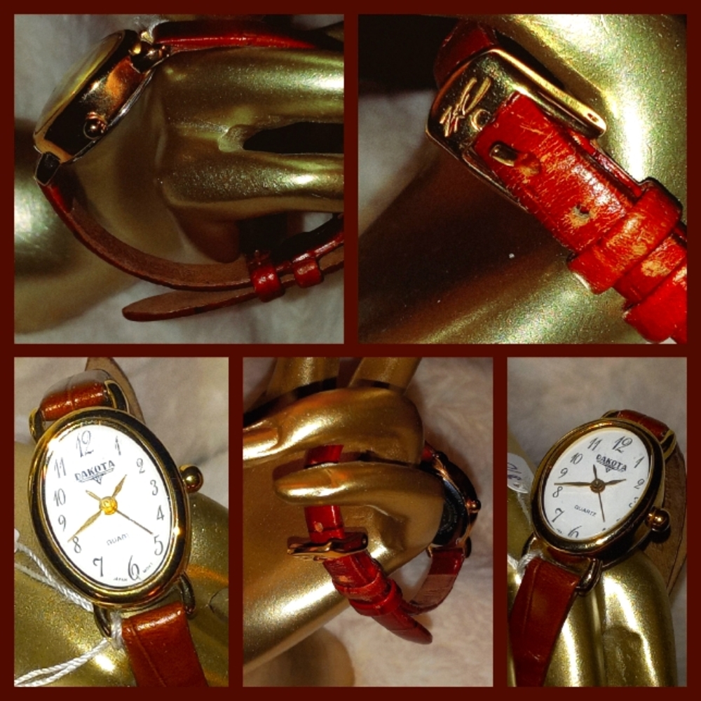 Vintage Ladies Dakota Watch with White Oval Face and Brown Band